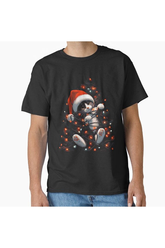 Chill Black Cat Winter Vibe Cute Holiday Feline Graphic Unisex T-Shirt, up to size 5XL