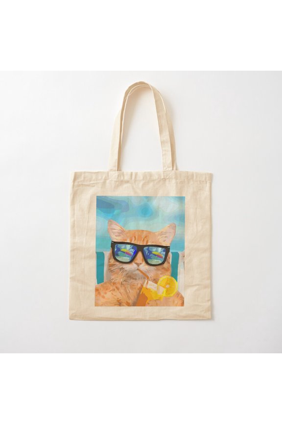 Chill Cat Version 2 Canvas Tote Bags, Reusable Shopping Bag