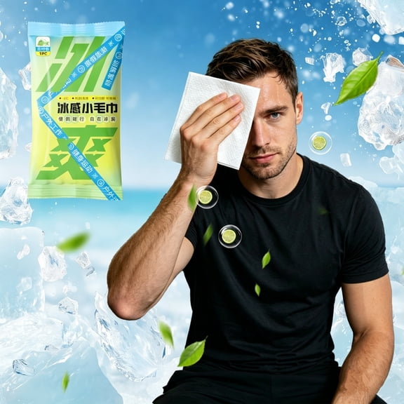 Chill Cooling Towel Wipe, Compact Packaging Fatigue Relieving Quick Cool Skin Refreshing Cloth, Irritation Free Towel for Gym Workout Business Trip Salon Catering Household Adult Skincare Use