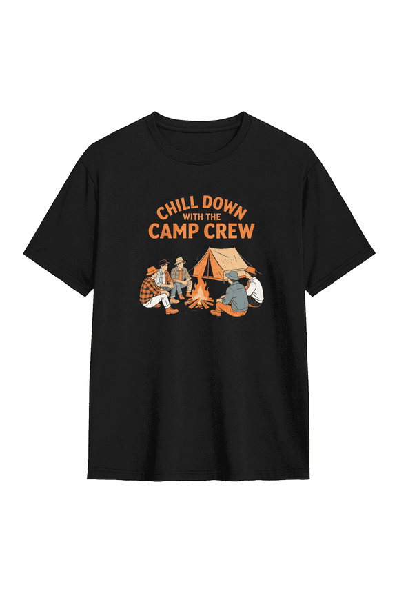 Chill Down With The Camp Crew Vintage Graphic Tee for Men, Camping Gift Cotton Short Sleeves T-Shirt