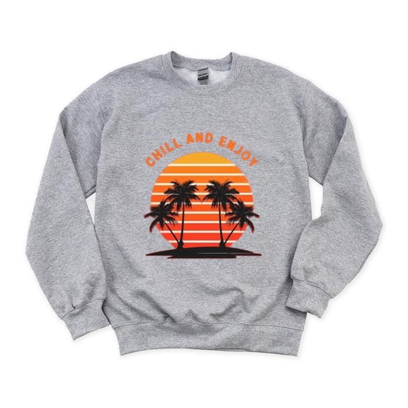 Chill Enjoy Retro Sunset Palm Tree Summer Vacation Vintage Vibe Relax Sweatshirt, for men & women, up to size 5XL