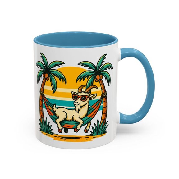 Chill Goat in Hammock Palm Trees R SunS1et Summer Beach VaC1Ation Mug - Funny Goat Lover Gift, TropiC1Al Coffee Cup for Summer Vibes Bright