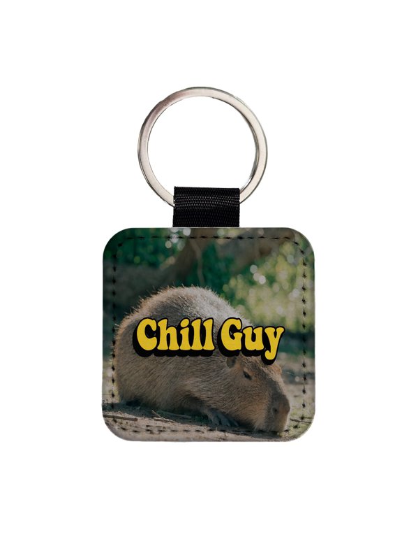 Chill Guy Capybara Funny Faux Leather Square Keychain