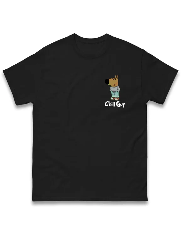 Chill Guy Funny Meme Left Chest Printed T-Shirt Internet Slang Gift Tee Top
