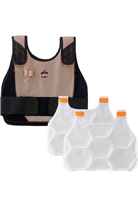 Chill-Its 6215 Phase Change Cooling Vest, Khaki - Small & Medium