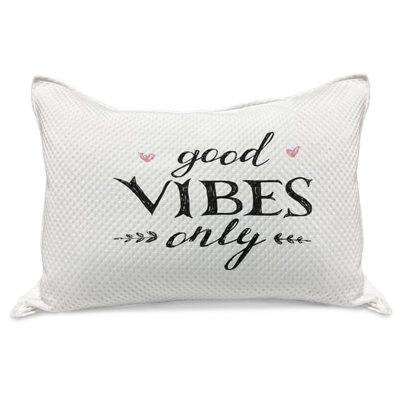 Chill Knitted Quilt Pillowcover, Hand Drawn Lettering Inspirational Phrase on White Backdrop Leaves Hearts, Standard King Size Pillow Cover for Bedroom, 36" x 20", Black White Pink, by Ambesonne