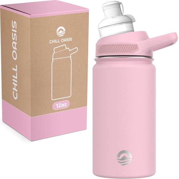 Chill Oasis Water Bottle | Compatible With Popular Flavor Cartridges | BPA Free, Leak Proof, Double-Walled Vacuum Insulated Stainless Steel, and Dishwasher Safe | Cold for 24 Hours (Pink, 12oz)