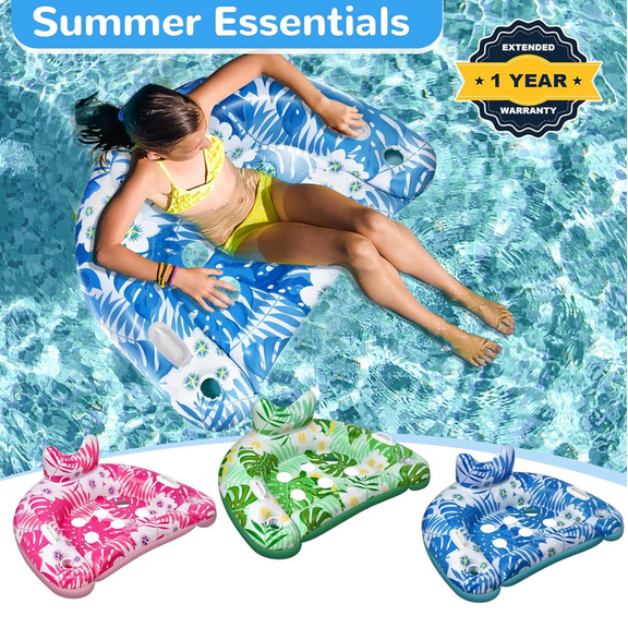 Chill-Out Chair, 40" X 30"Inflatable Pool Float, Adults, Unisex Blue
