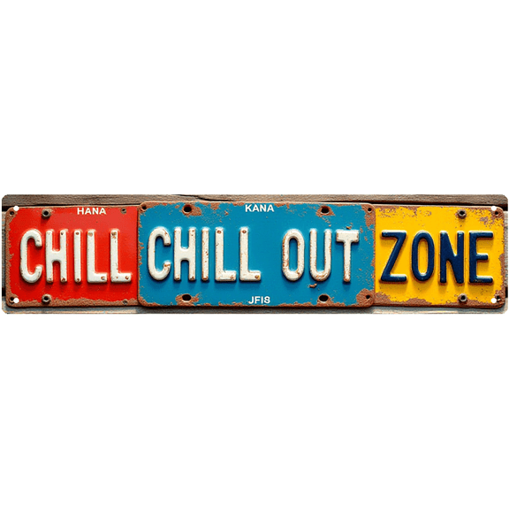 Chill Out Zone Relax Tin Sign - 16x4 Inch - Ideal for Lounge, Bedroom, Man Cave Decor - Relaxation Signs, Chill Decor