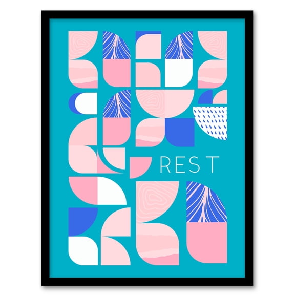 Chill Pattern Rest Quote Affirmation Calm Teal Spa Artwork Framed Wall Art Print A4