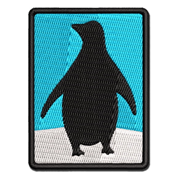 Chill Penguin Silhouette Applique Multi-Color Embroidered Iron-On Patch - 3 Inch Medium
