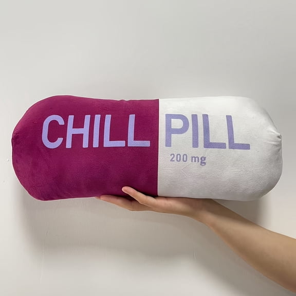 Chill Pill Plush Pillow, 15.7 Inch Decorative Capsule Body Pillow, Soft Polyester Stuffed Cushion for Bed Couch Decor