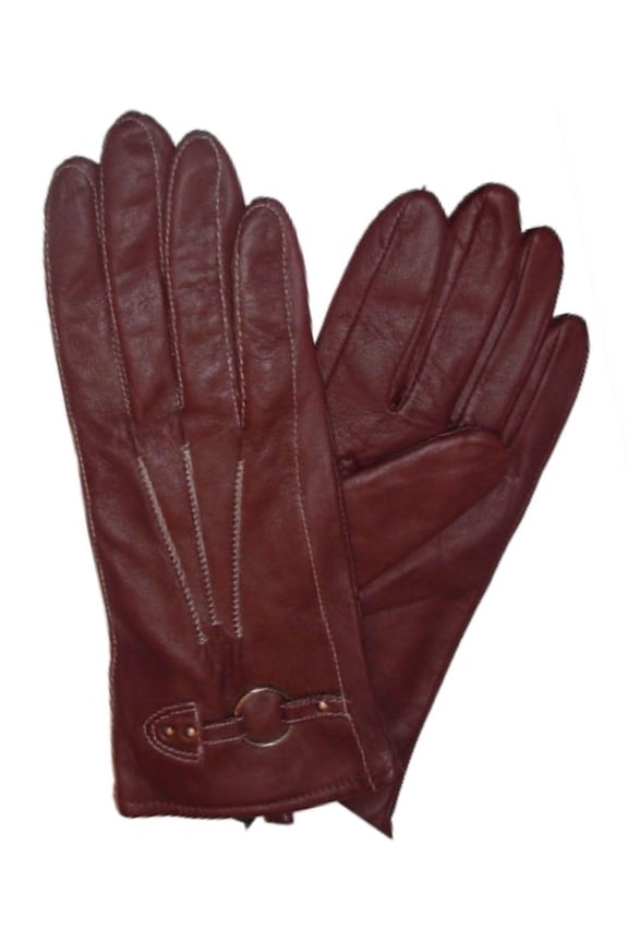 Womens Brown Leather Stitched Ring Gloves X-Large