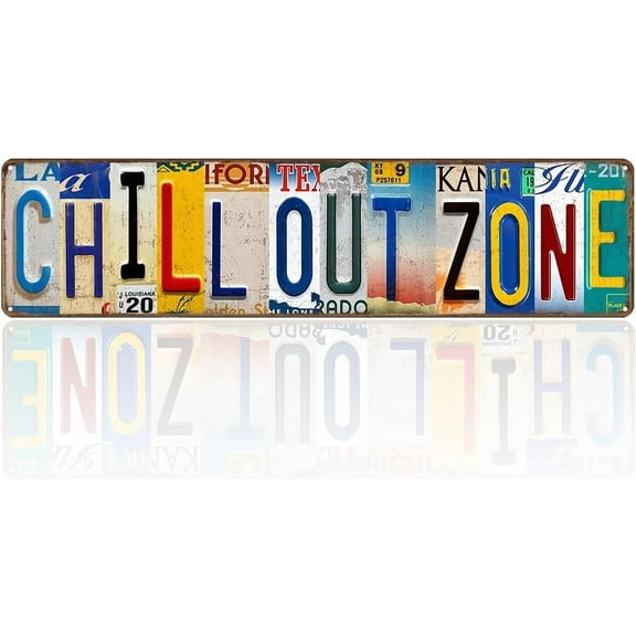 Chill Room Decor Vintage Chill Out Zone Signs 16x4 in License Plate Design Retro Metal Tin Sign for Home Bathroom Kitchen House Gothic Wall Decor Poster Game Room Decor