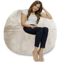 Chill Sack Bean Bag Chair, Faux Rabbit Fur with Memory Foam Fill, 4 ft, Cream