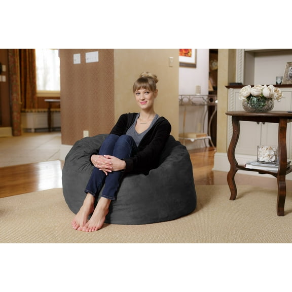 Chill Sack Bean Bag Chair, Memory Foam Lounger with Micorsuede Cover, Kids, 3 ft, Charcoal