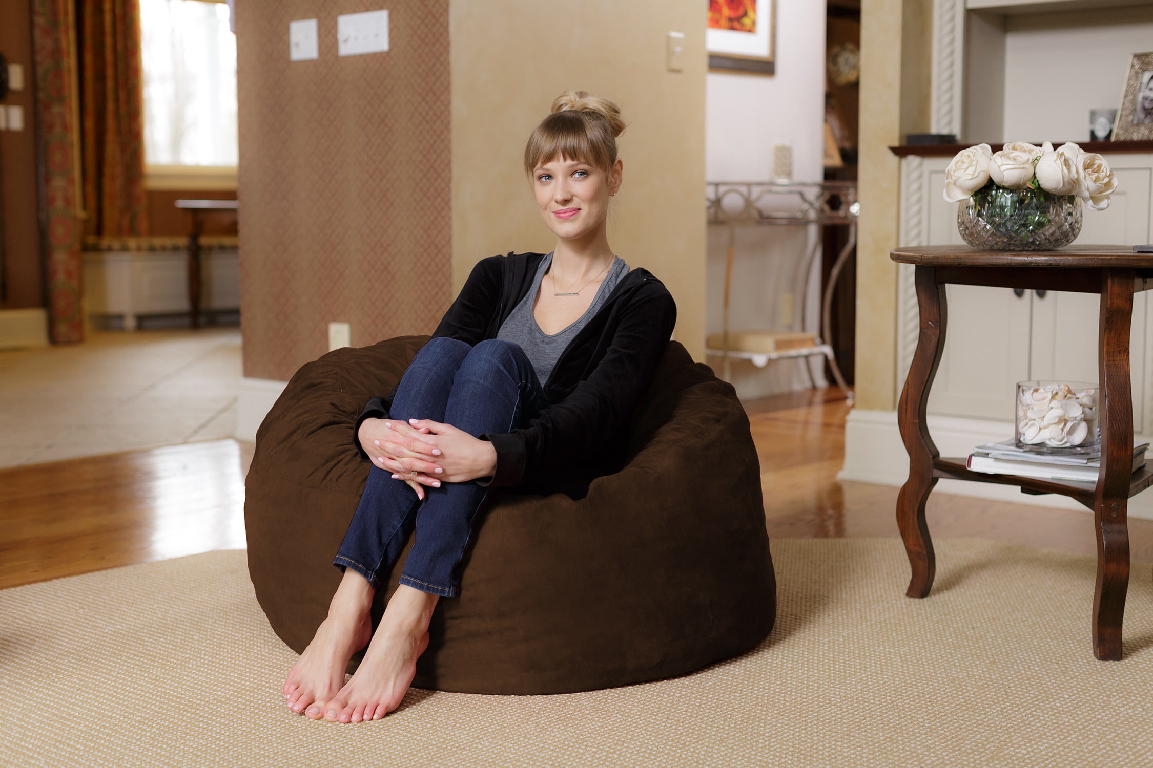 Chill Sack Bean Bag Chair, Memory Foam Lounger with Micorsuede Cover, Kids, 3 ft, Chocolate