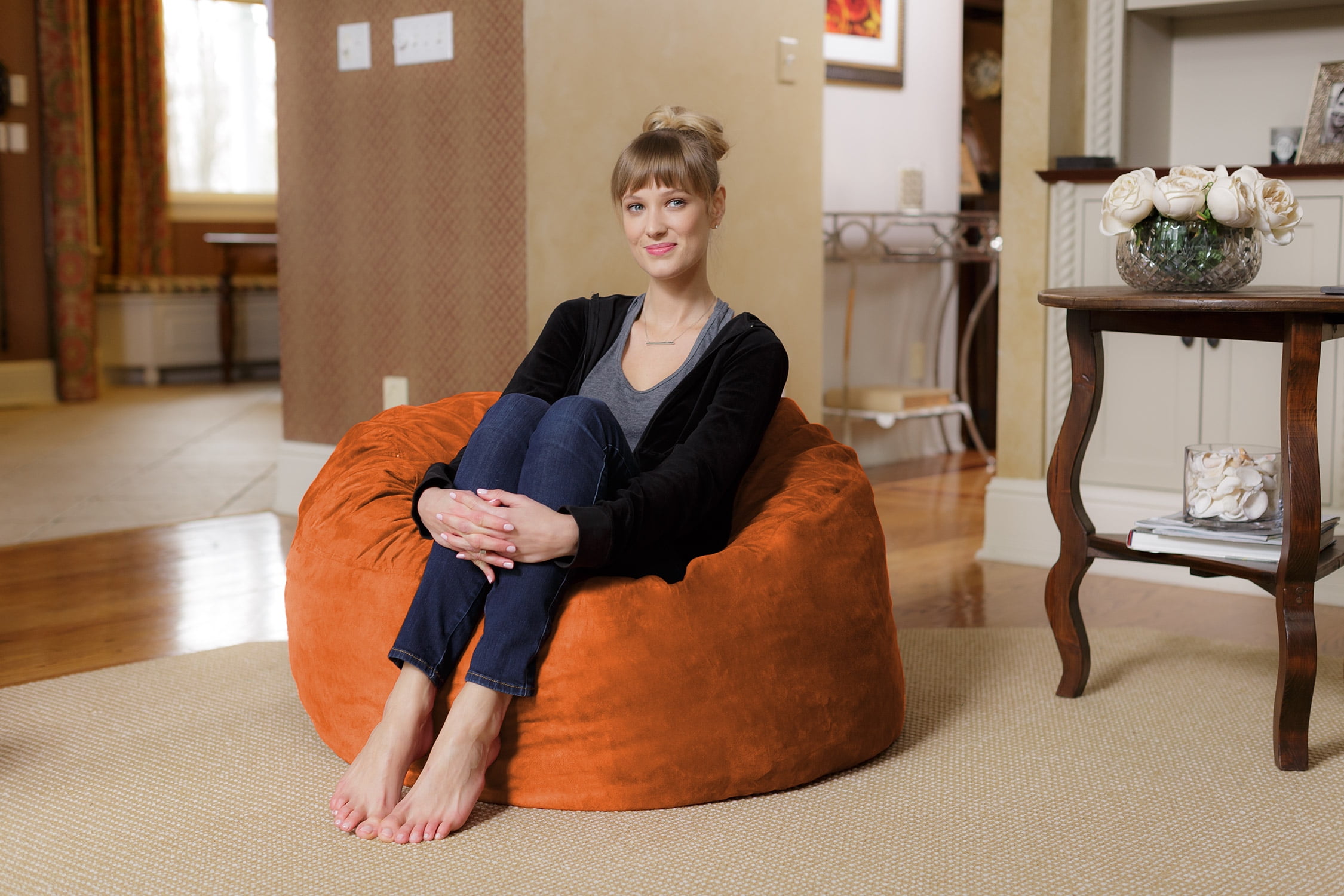 Chill Sack Bean Bag Chair, Memory Foam Lounger with Micorsuede Cover, Kids, 3 ft, Orange