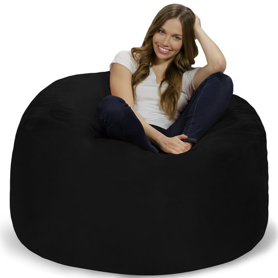 Chill Sack Bean Bag Chair, Memory Foam Lounger with Microsuede Cover, Kids, Adults, 4 ft, Black