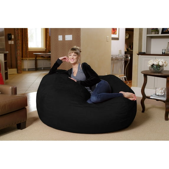 Chill Sack Bean Bag Chair, Memory Foam Lounger with Microsuede Cover, Kids, Adults, 5 ft, Black