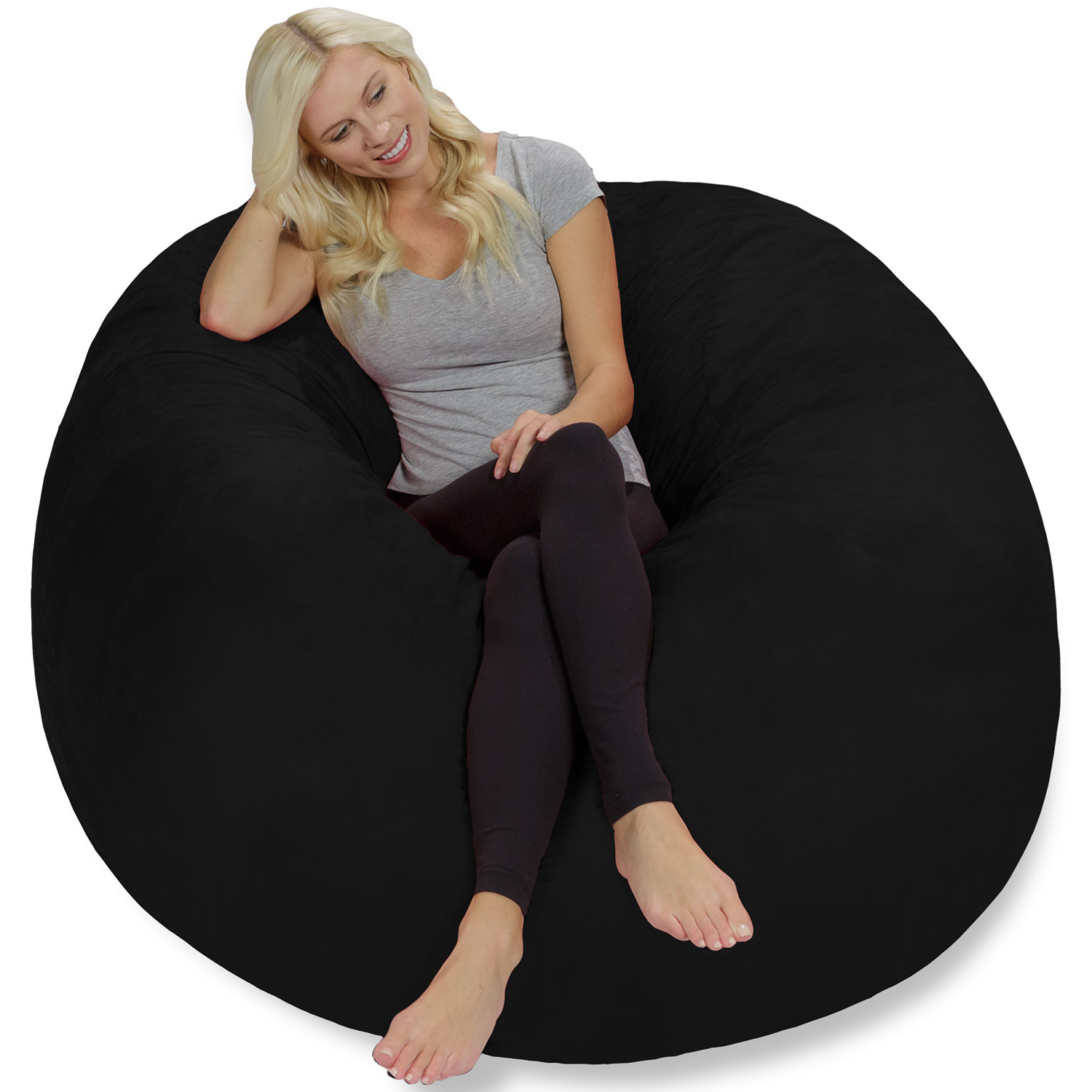 Chill Sack Bean Bag Chair, Memory Foam Lounger with Microsuede Cover, Kids, Adults, 5 ft, Black - image 1 of 5