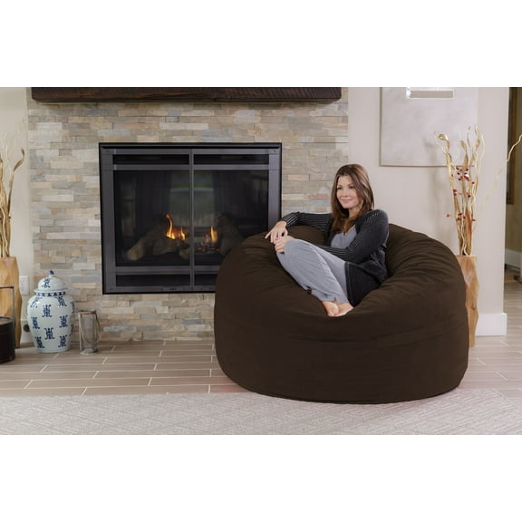 Chill Sack Bean Bag Chair, Memory Foam Lounger with Microsuede Cover, Kids, Adults, 5 ft, Brown Pebble