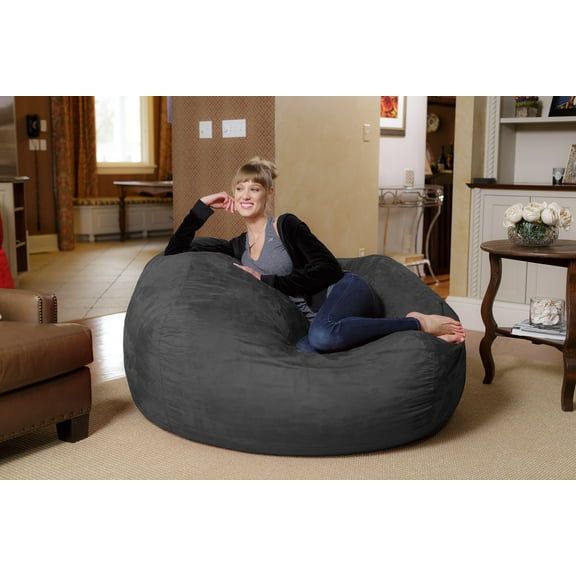 Chill Sack Bean Bag Chair, Memory Foam Lounger with Microsuede Cover, Kids, Adults, 5 ft, Charcoal