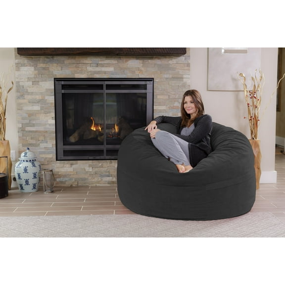 Chill Sack Bean Bag Chair, Memory Foam Lounger with Microsuede Cover, Kids, Adults, 5 ft, Dark Grey Pebble