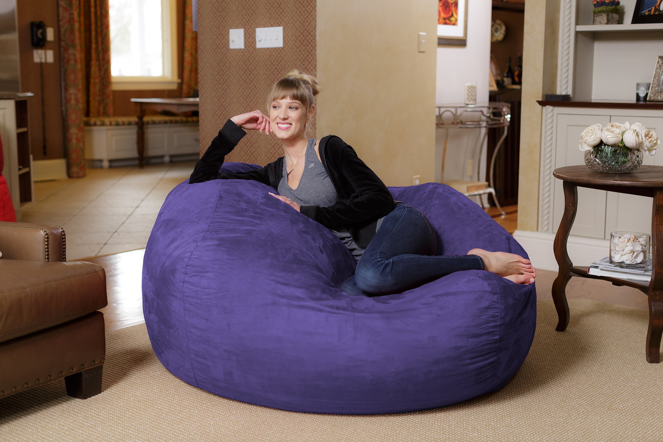 Chill Sack Bean Bag Chair, Memory Foam Lounger with Microsuede Cover, Kids, Adults, 5 ft, Purple