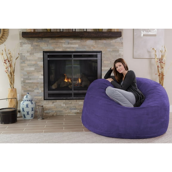 Chill Sack Bean Bag Chair, Memory Foam Lounger with Microsuede Cover, Kids, Adults, 5 ft, Purple