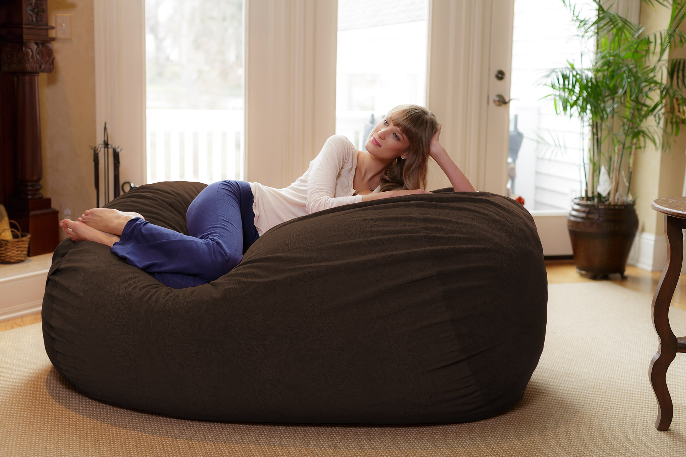 Chill Sack Bean Bag Chair, Memory Foam Lounger with Microsuede Cover, Kids, Adults, 6 ft, Brown Pebble