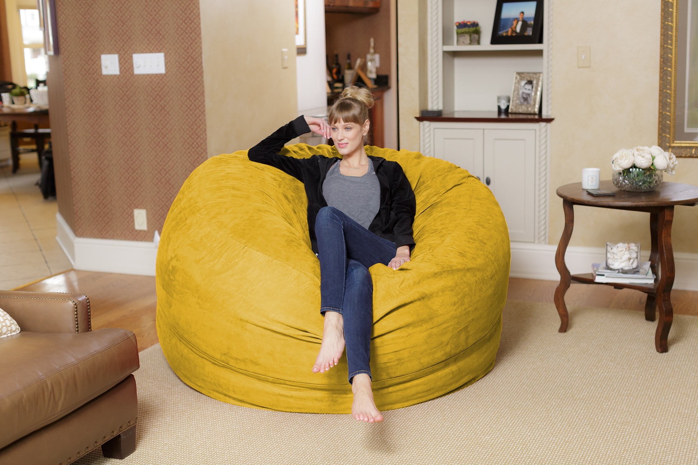 6' Large Bean Bag Lounger With Memory Foam Filling And Washable