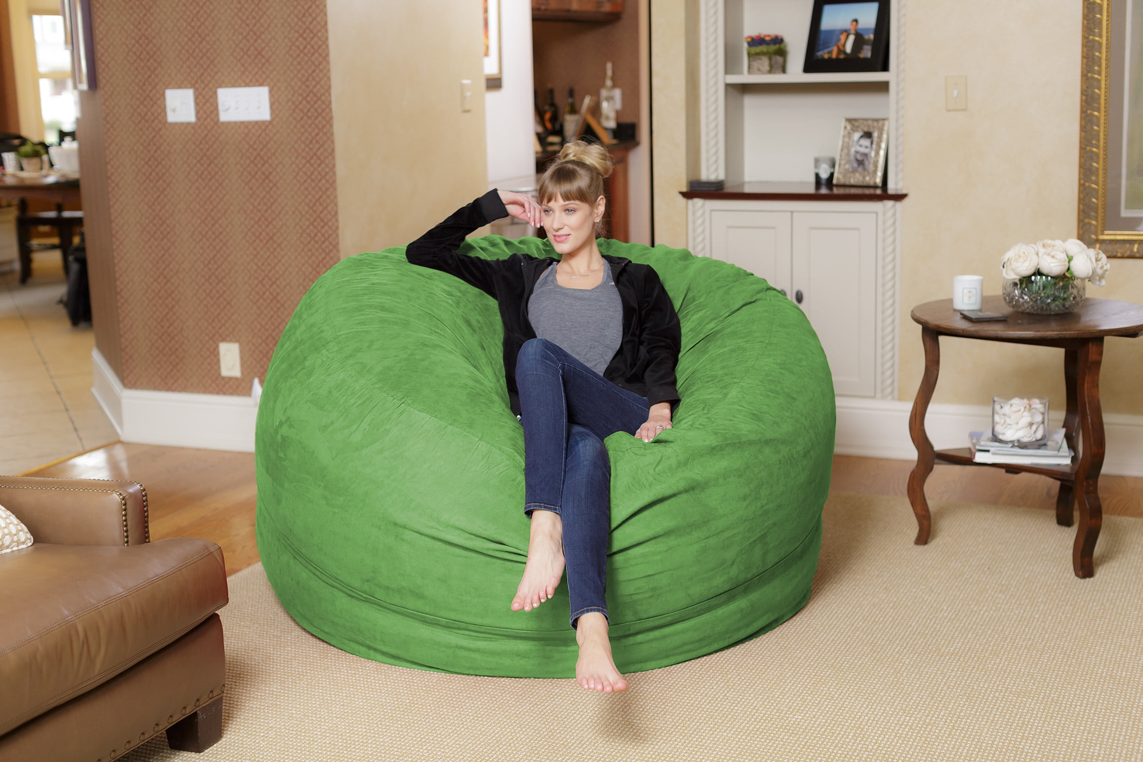 Chill Sack Bean Bag Chair, Memory Foam Lounger with Microsuede Cover, Kids, Adults, 6 ft, Lime