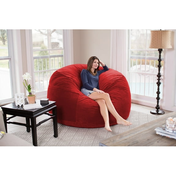 Chill Sack Bean Bag Chair, Memory Foam Lounger with Microsuede Cover, Kids, Adults, 6 ft, Pebble Red