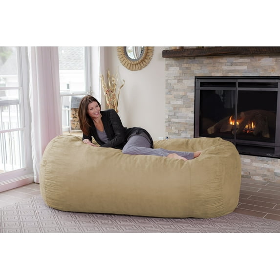 Chill Sack Bean Bag Chair, Memory Foam Lounger with Microsuede Cover, Kids, Adults, 7.5 ft, Camel