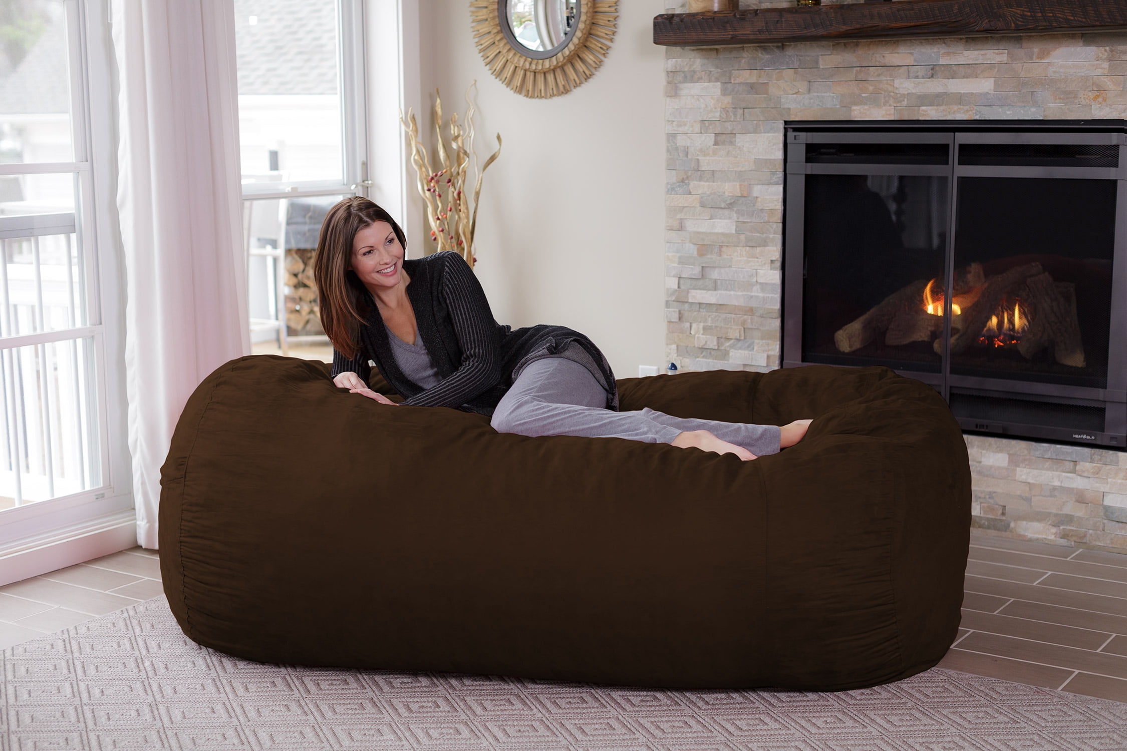 SEASXOLTE Bean Bag Chair 3Ft, Memory Foam Filled, Removable Velvet Cover,  Bean Bag Chairs for Adults and Teens, Round Sofa Chair for Living Room,  Bedroom and Gaming Room, Brown : : Home