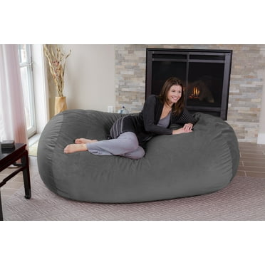 Chill Sack Bean Bag Chair, Memory Foam Lounger with Microsuede Cover, Kids, Adults, 7.5 ft, Grey Pebble