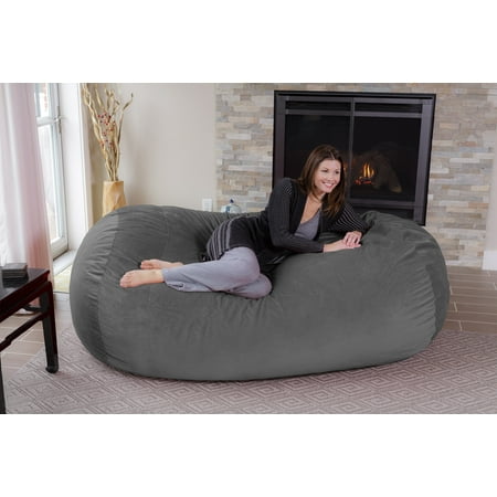 Chill Sack Bean Bag Chair, Memory Foam Lounger with Microsuede Cover, Kids, Adults, 7.5 ft, Grey Pebble