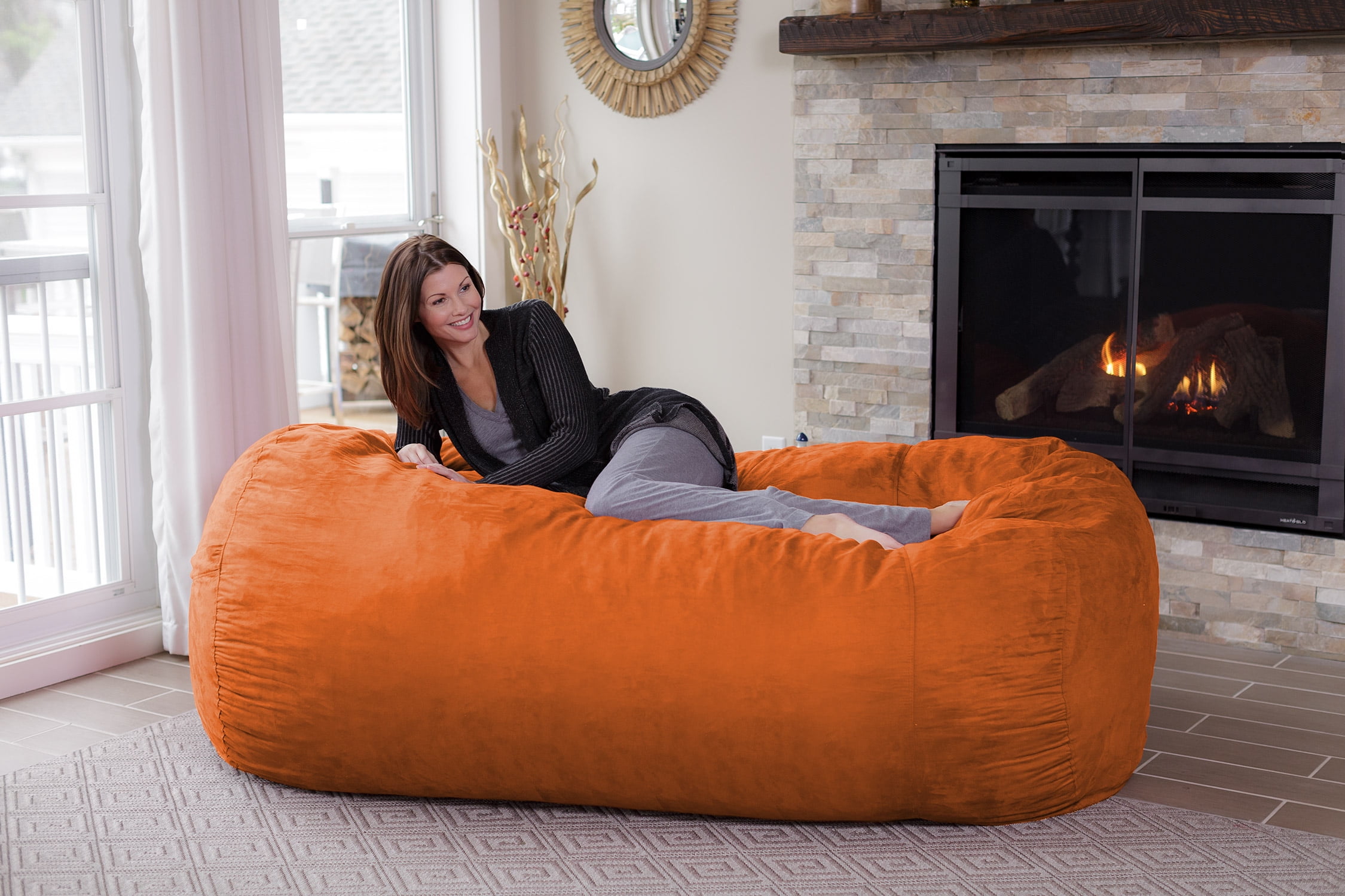Chill Sack Bean Bag Chair, Memory Foam Lounger with Microsuede Cover, Kids, Adults, 7.5 ft, Orange