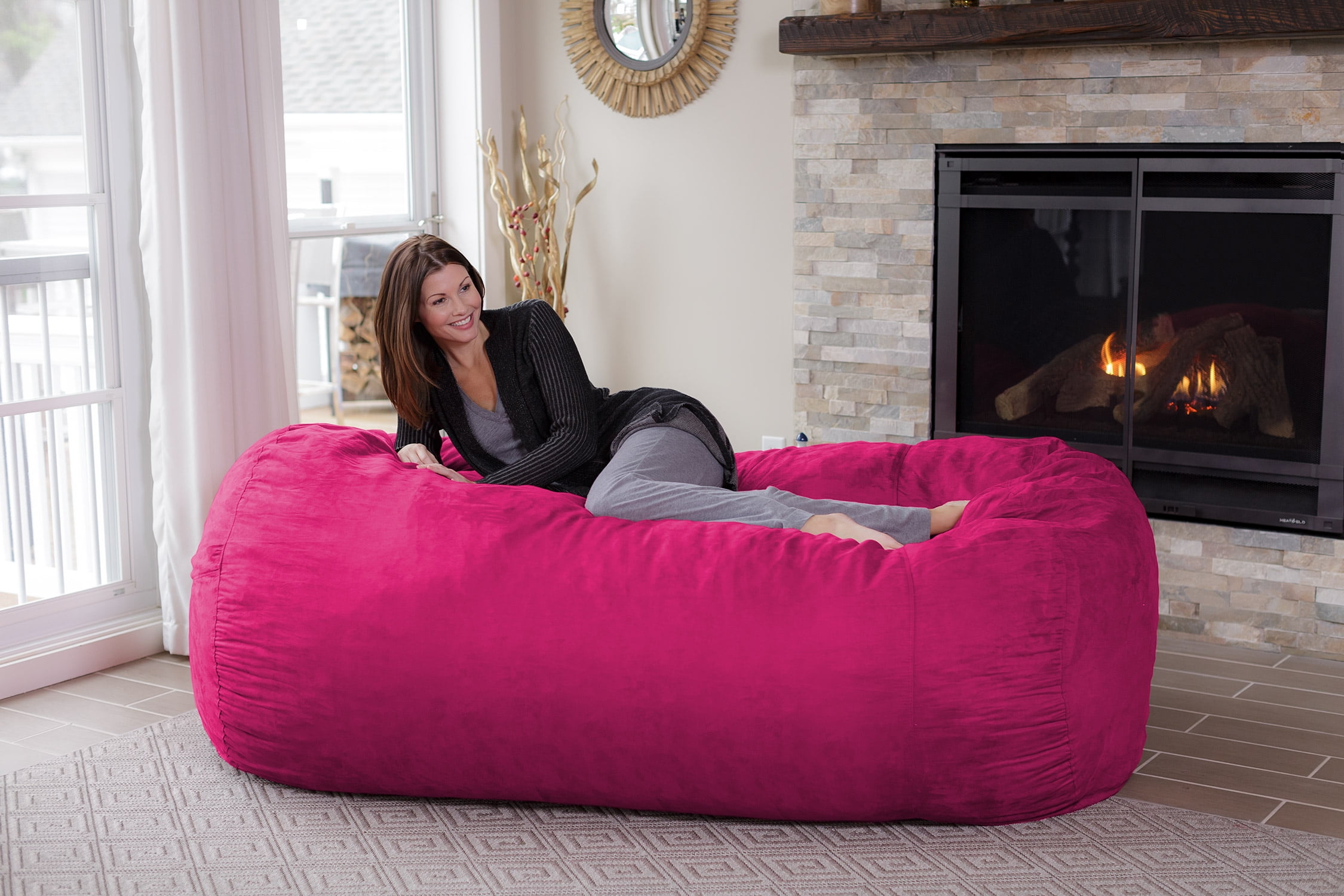 Chill Sack Bean Bag Chair, Memory Foam Lounger with Microsuede Cover, Kids, Adults, 7.5 ft, Pink