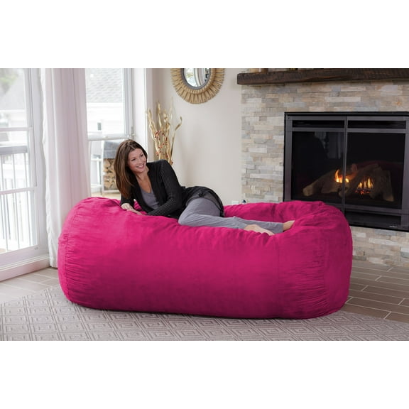 Chill Sack Bean Bag Chair, Memory Foam Lounger with Microsuede Cover, Kids, Adults, 7.5 ft, Pink