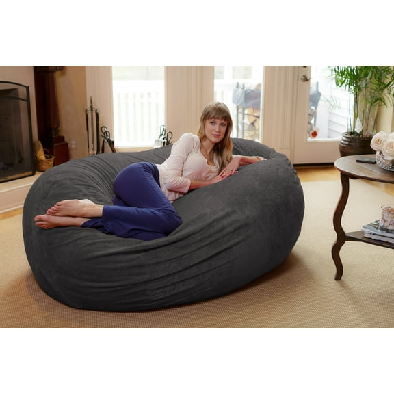 Chill Sack Bean Bag Chair, Memory Foam Lounger with Ultra Fur Cover, Kids, Adults, 6 ft, Ultra Fur Grey