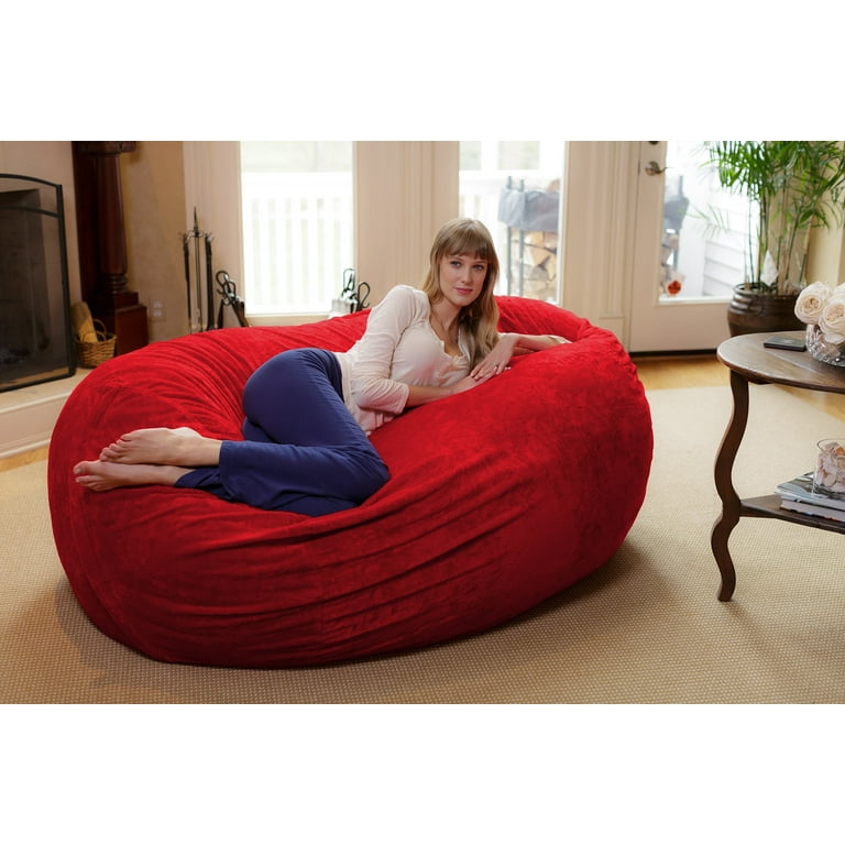 Chill Sack Bean Bag Chair, Memory Foam Lounger with Ultra Fur Cover, Kids,  Adults, 6 ft, Ultra Fur Red