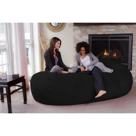 Chill Sack Bean Bag Chair, Memory Foam Lounger with Ultra Fur Cover, Kids, Adults, 7 ft, Ultra Fur Black