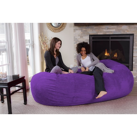 Chill Sack Bean Bag Chair, Memory Foam Lounger with Ultra Fur Cover, Kids, Adults, 7 ft, Ultra Fur Purple