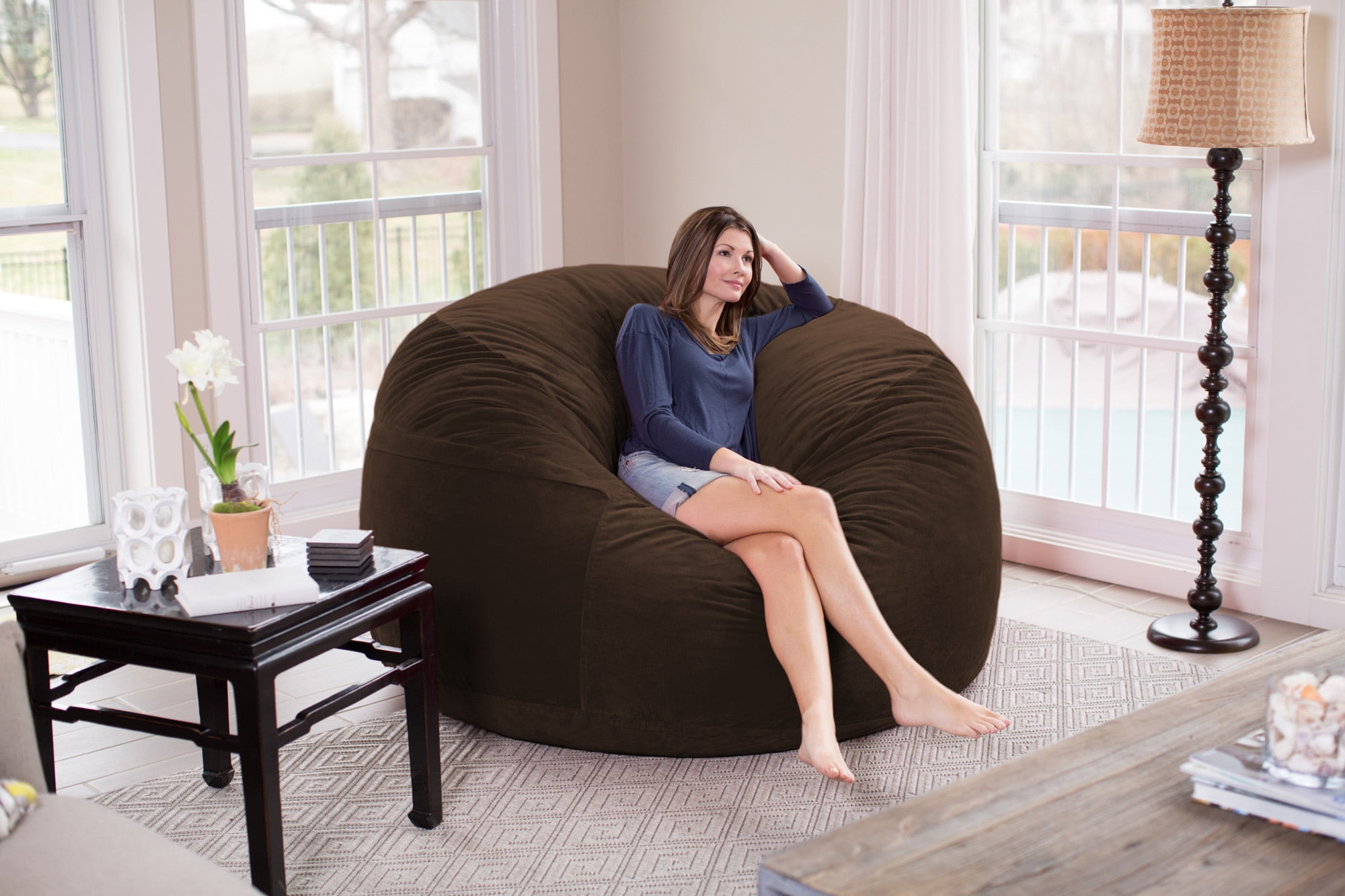 Chill Sack Bean Bag Chair, Memory Foam with Microsuede Cover, Kids, Adults, 6 ft, Brown Pebble
