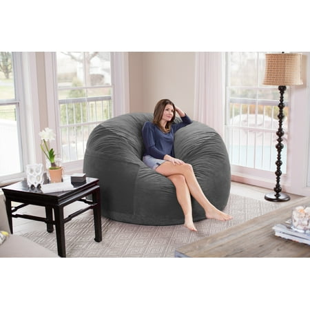 Chill Sack Bean Bag Chair, Memory Foam with Microsuede Cover, Kids, Adults, 6 ft, Grey Pebble