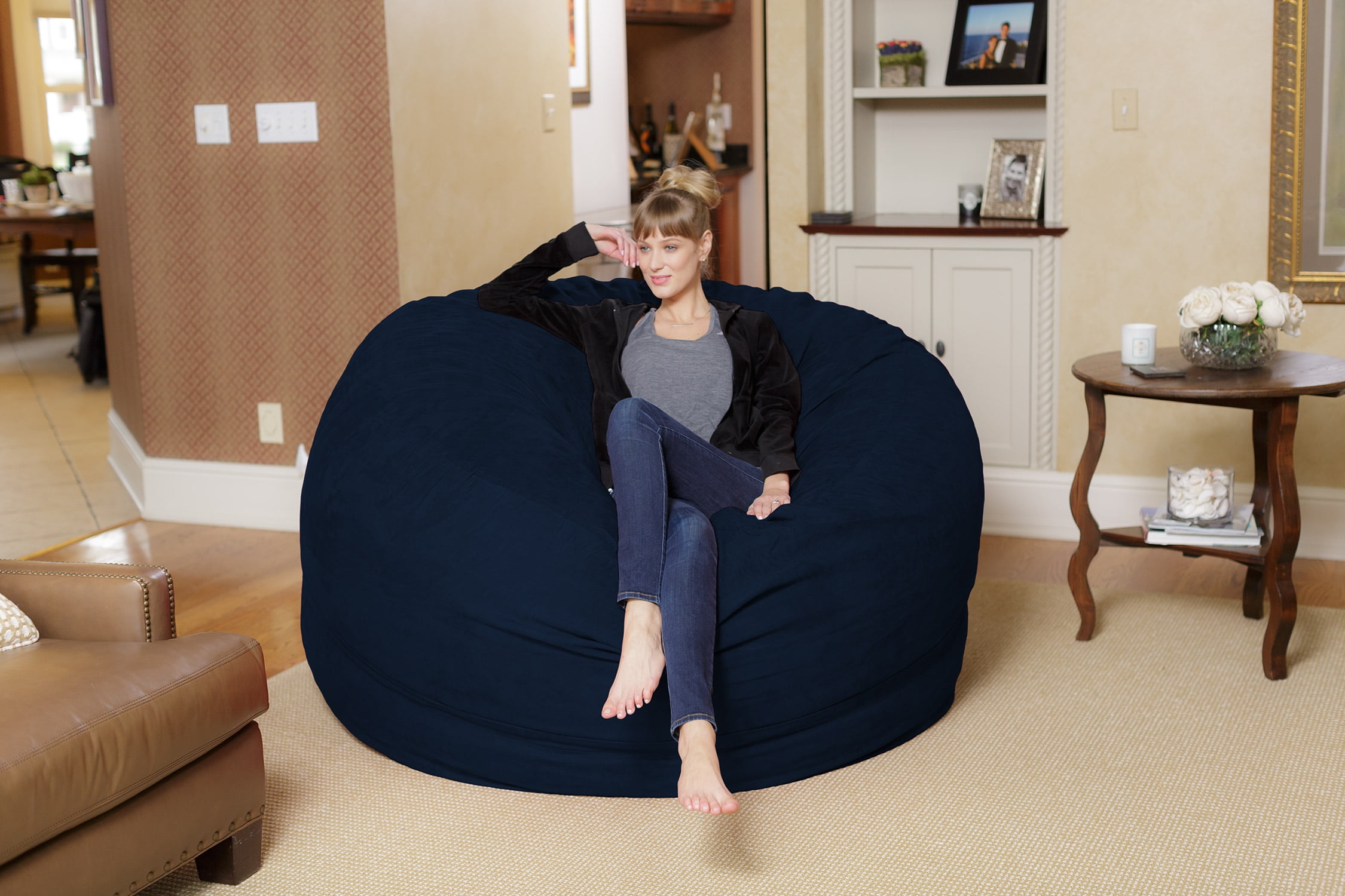Giant Bean Bag Chair for Kids Adults, 6ft 7ft Bean Bag Chair, Washable Jumbo Bean Bag Sofa Sack Chair Large Lounger Faux Fur Cover for Dorm Family