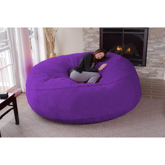 Chill Sack Bean Bag Chair, Memory Foam with Microsuede Cover, Kids, Adults, 8 ft, Purple