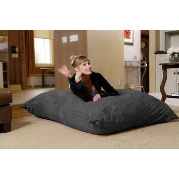 Chill Sack Bean Bag Pillow, Memory Foam Lounger with Microsuede Cover, Kids, Adults, 7.5 ft, Charcoal
